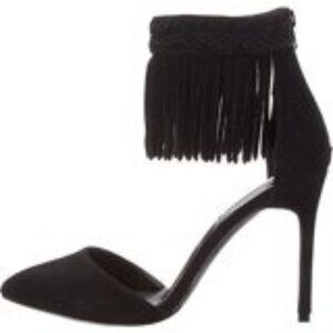 STEVE MADDEN - Melia Sexy-Black Suede Fringe Pump Heel- Size 9